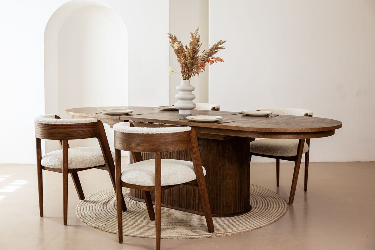 Ensemble MALMOUSQUE avec table à manger extensible 210 à 270 cm + 6 chaises BASTIDE placage chêne massif