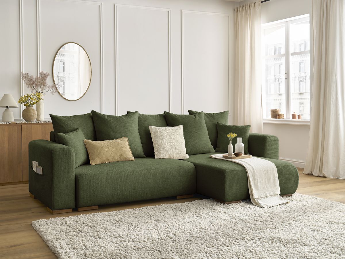 Canapé d'angle convertible réversible coffre SIDONIE tissu chiné