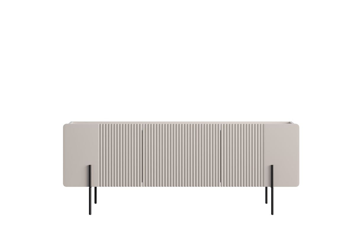 Meuble TV 3 portes 150 cm MATHILDE plateau effet marbre et pieds noirs
