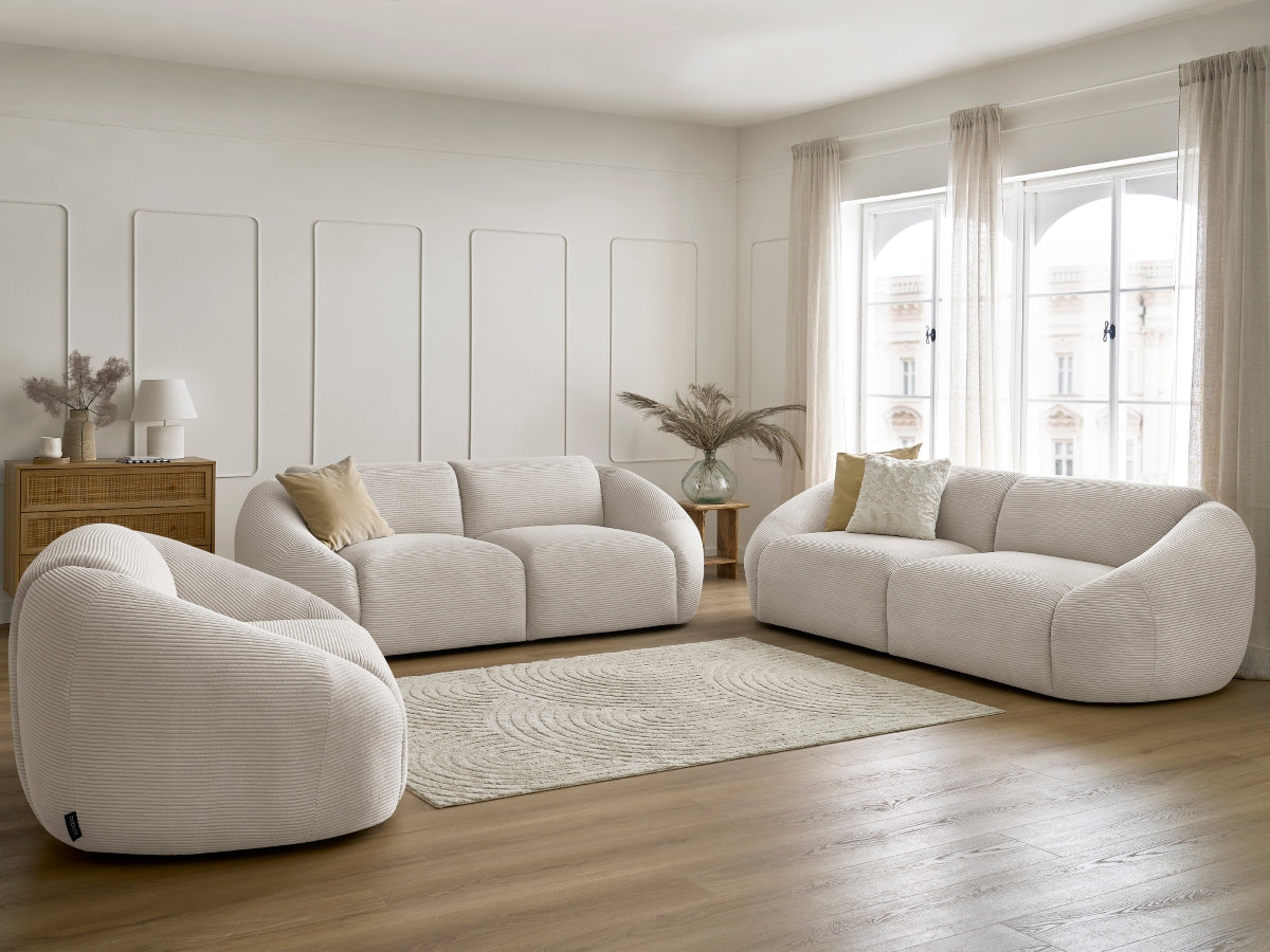 Ensemble canapé droit fixe 3 + 2 places + fauteuil TINA  velours côtelé