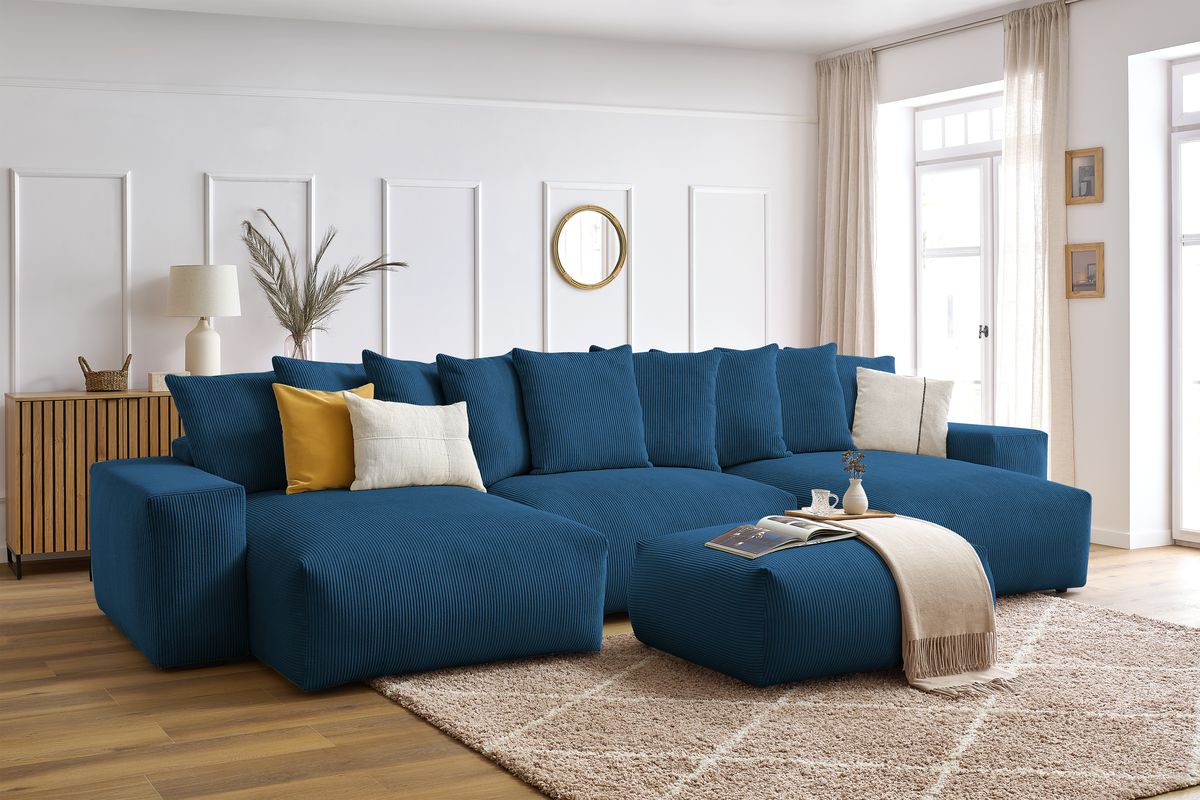 Canapé panoramique convertible coffre VOLTAIRE avec pouf