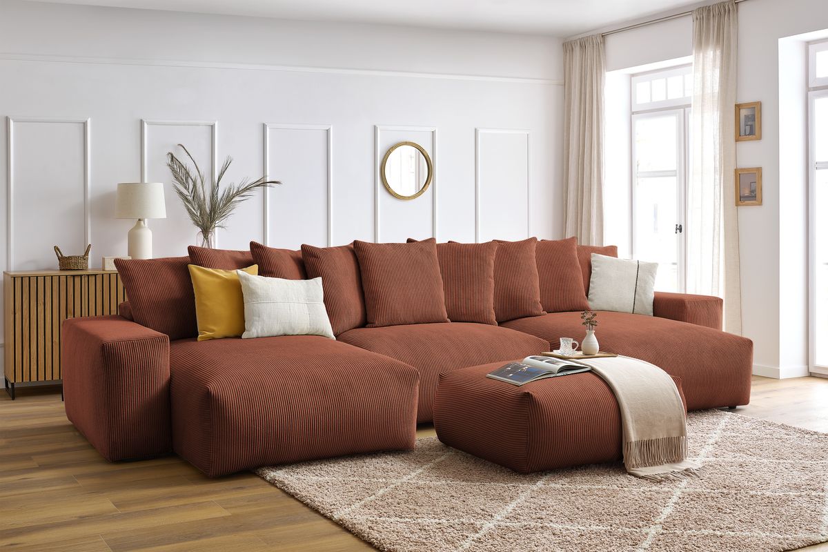 Canapé panoramique convertible coffre VOLTAIRE avec pouf