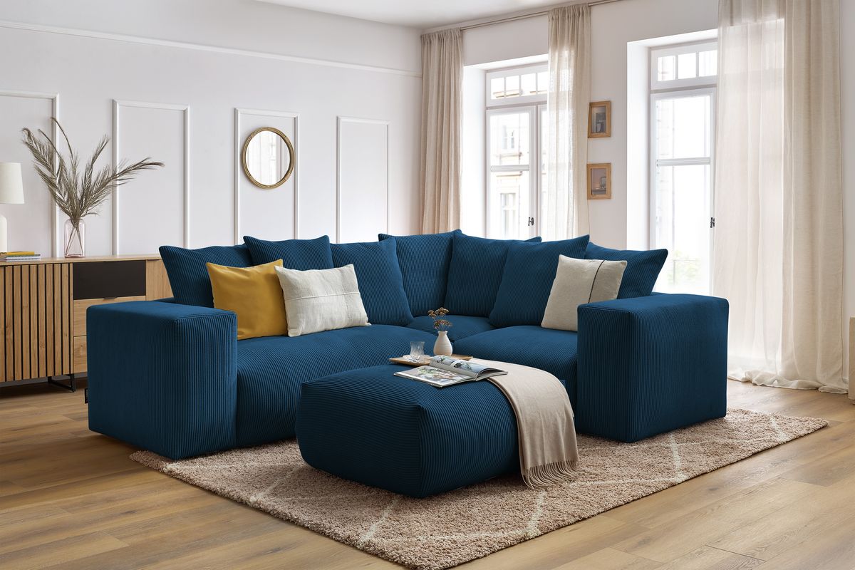 VOLTAIRE modulaire vaste hoekbank met 1 2-zits fauteuil, 1 hoekbank, 1 1-zits fauteuil en 1 poef