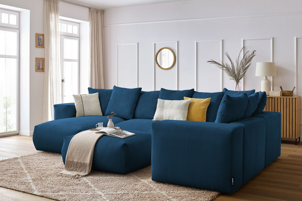 VOLTAIRE modulaire vaste panoramische bank met 1 chaise longue, 1 hoek, 2 fauteuils en 1 poef