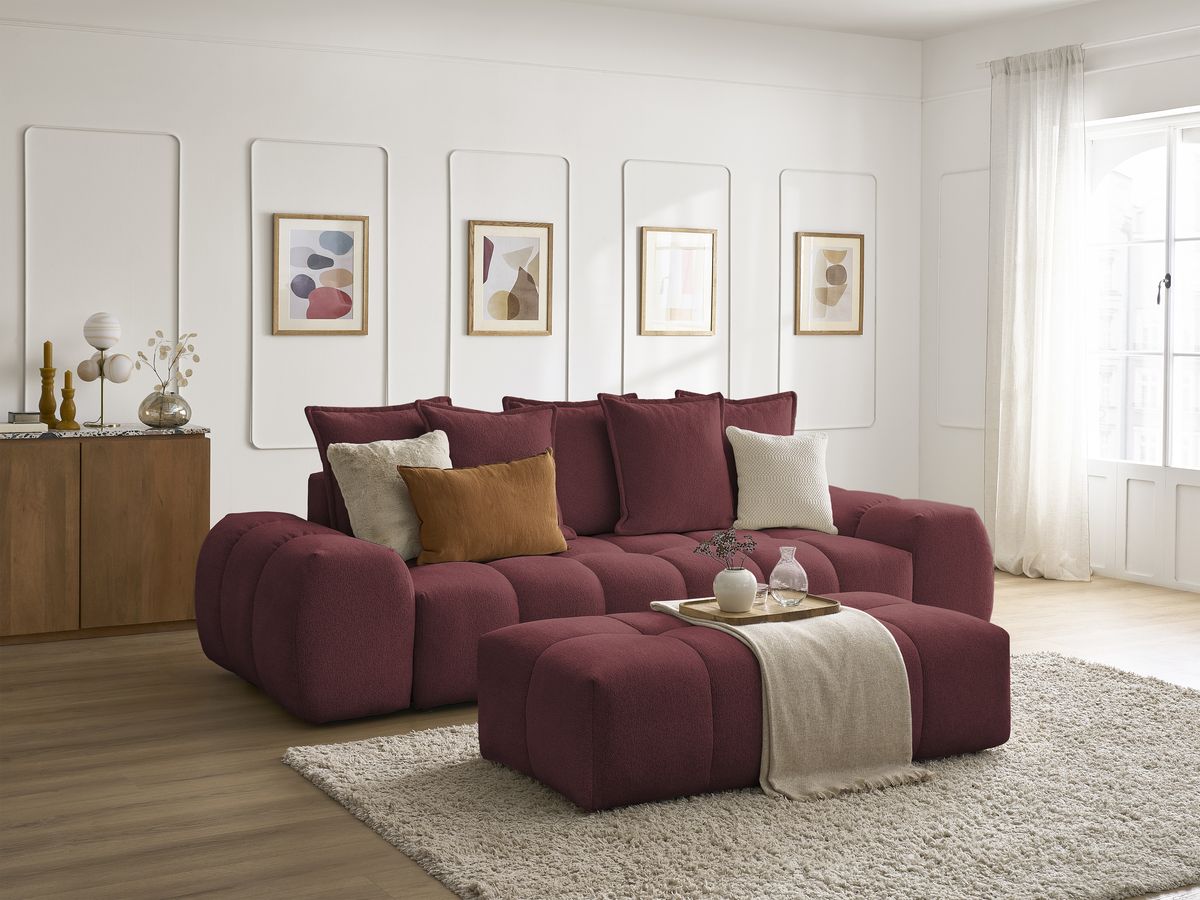 Canapé droit convertible coffre EVEREST tissu chiné avec pouf