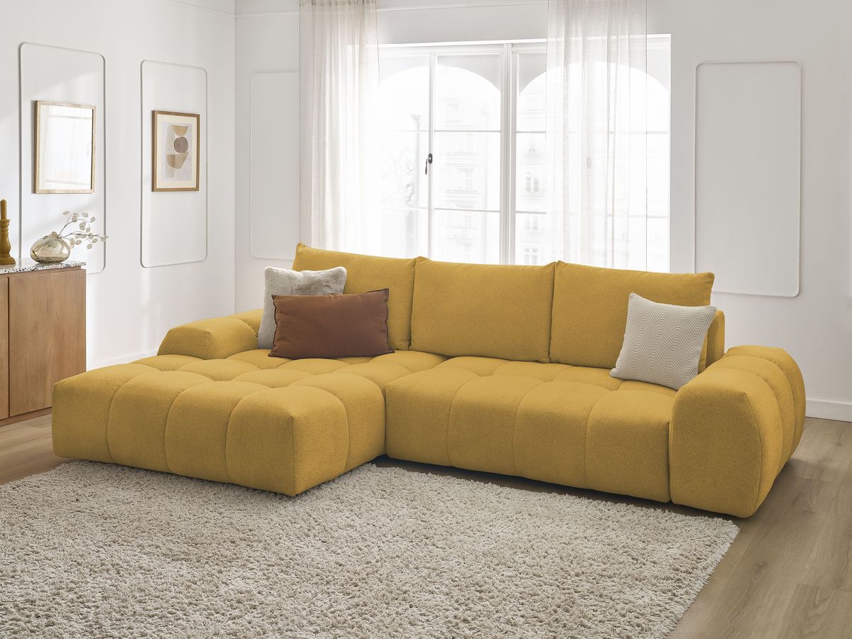Canapé d'angle convertible coffre EVEREST tissu chiné