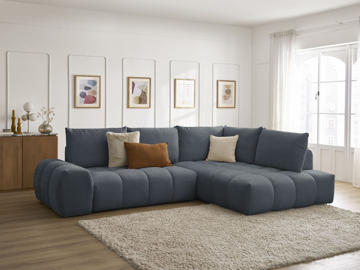 Canapé d'angle L convertible coffre EVEREST tissu texturé