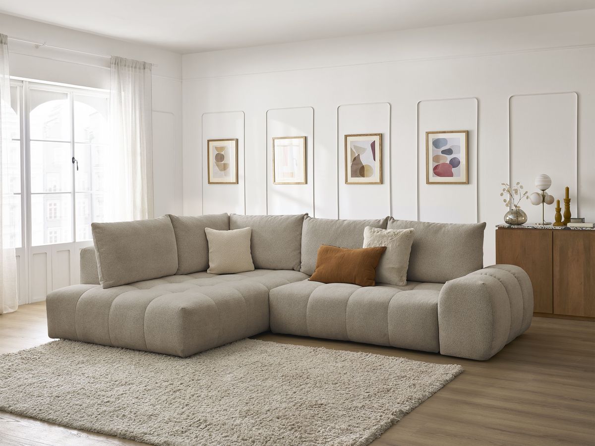Canapé d'angle L convertible coffre EVEREST tissu chiné
