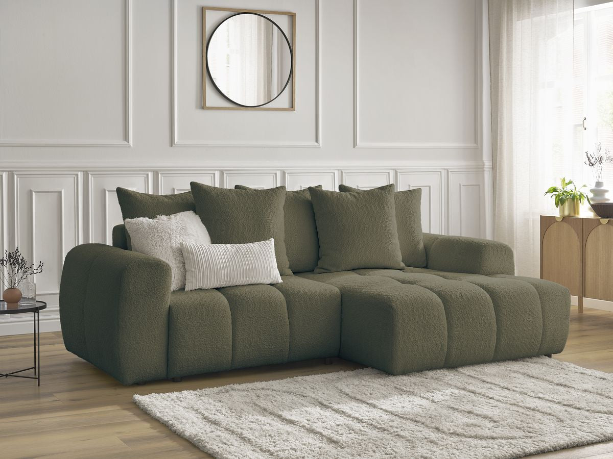 Canapé d'angle convertible coffre ROXELANE tissu bouclette