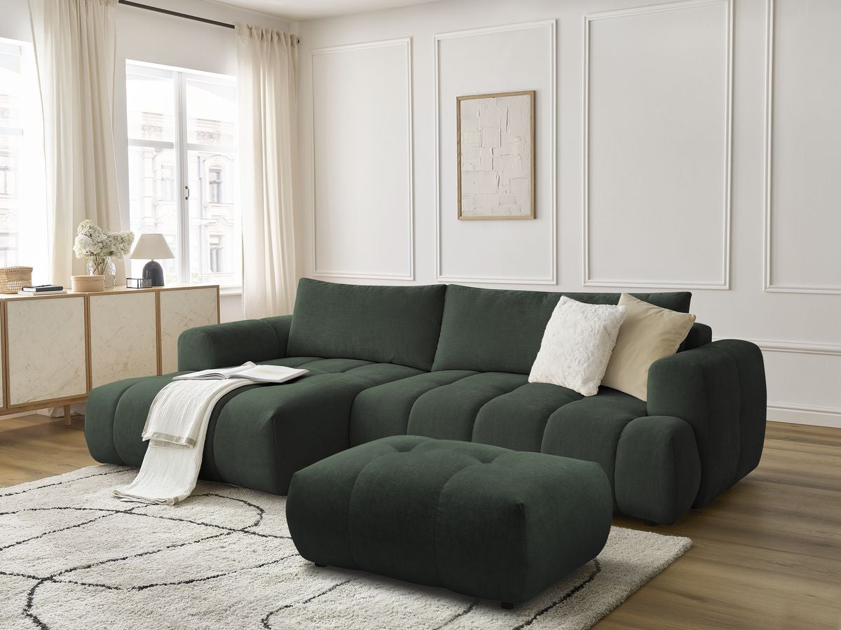 Canapé d'angle convertible FUJI tissu lisse avec pouf