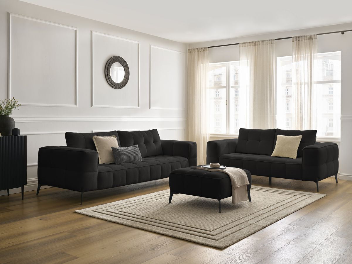 Ensemble canapé droit fixe 3 + 2 places ANIS tissu texturé avec pouf
