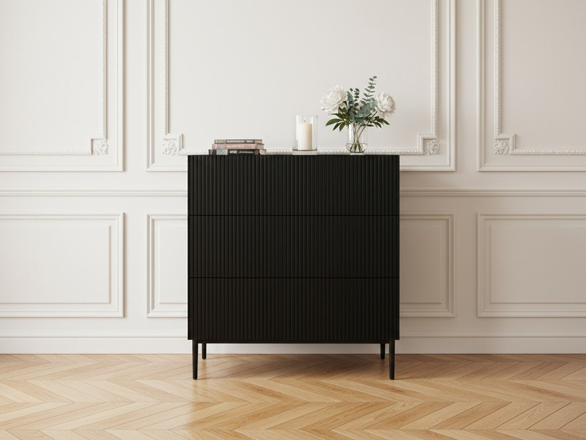 Commode KASHA 3 tiroirs pieds noir