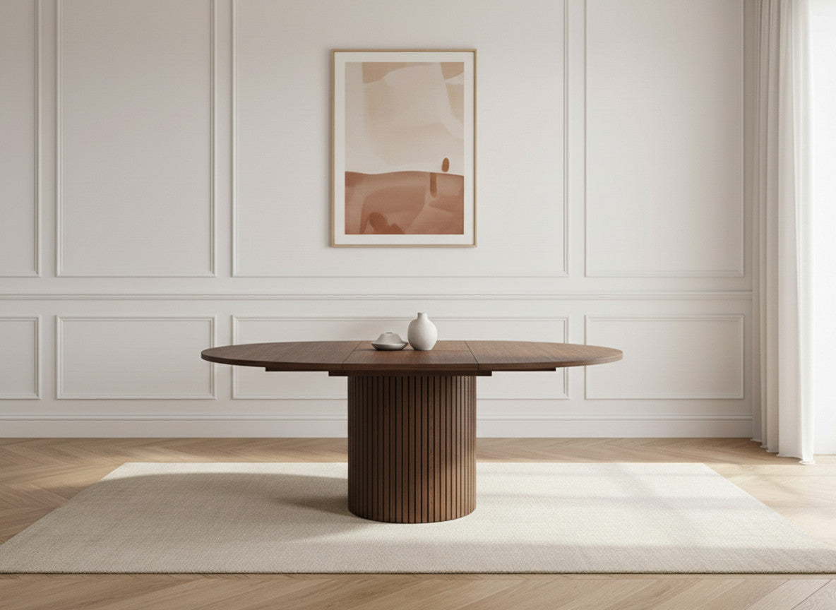 Uitschuifbare eettafel D.130 tot D.180 cm SORMIOU massief eiken fineer