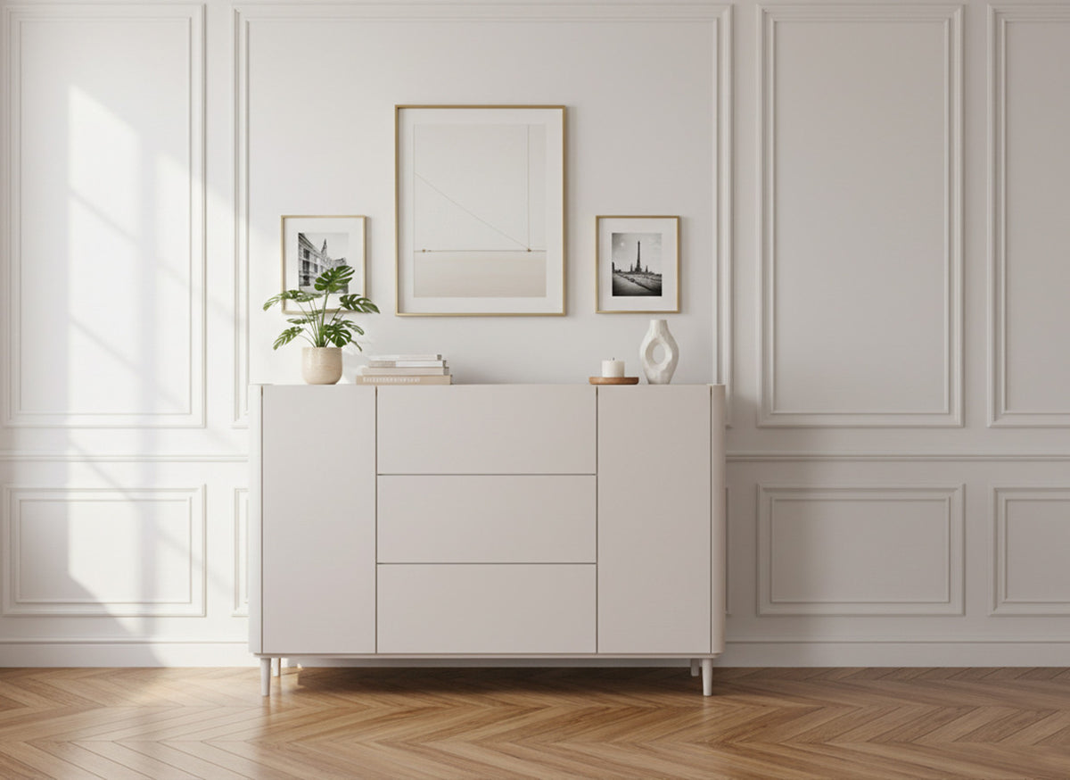ANYRA 2-deurs, 3-laden dressoir, 150 cm, met massief houten poten