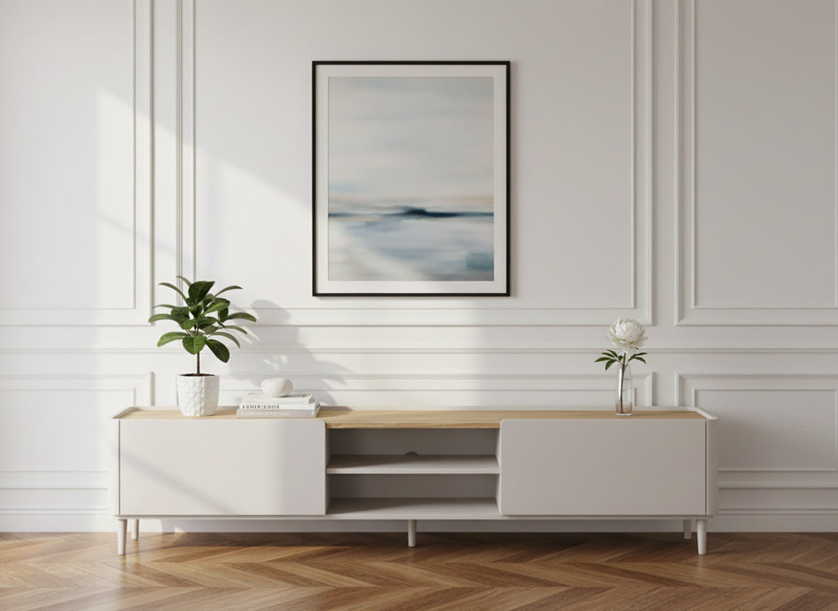 Meuble TV 1 porte 1 tiroir 220 cm ANYRA pieds en bois massif