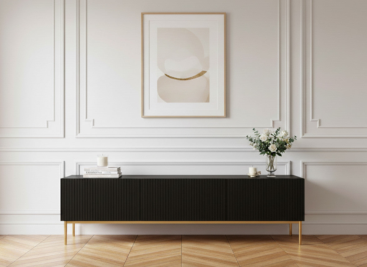 Meuble TV 200 cm KASHA Pieds or