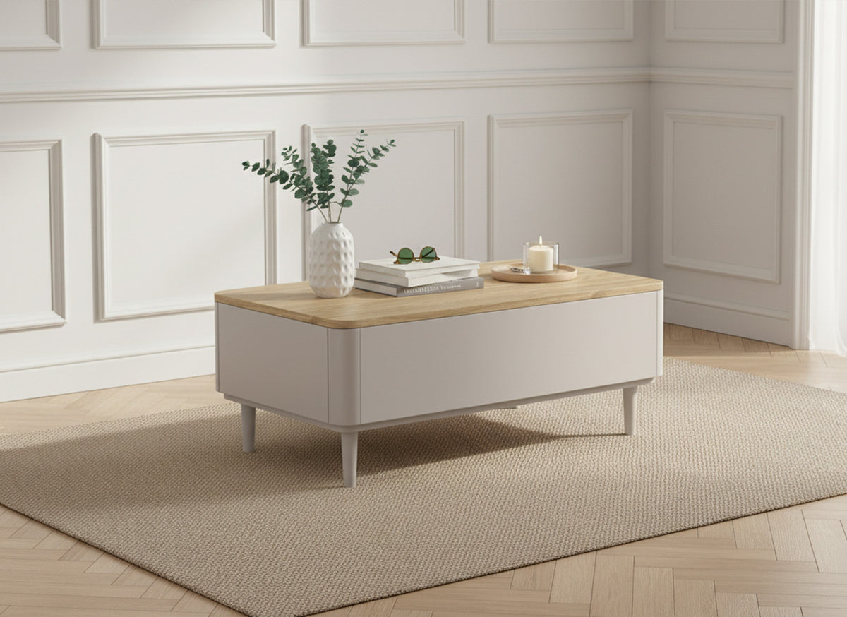 Table basse avec tiroirs ANYRA pieds en bois massif