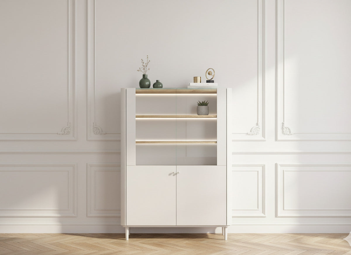 Meuble vitrine 2 portes H. 150 cm ANYRA pieds en bois massif