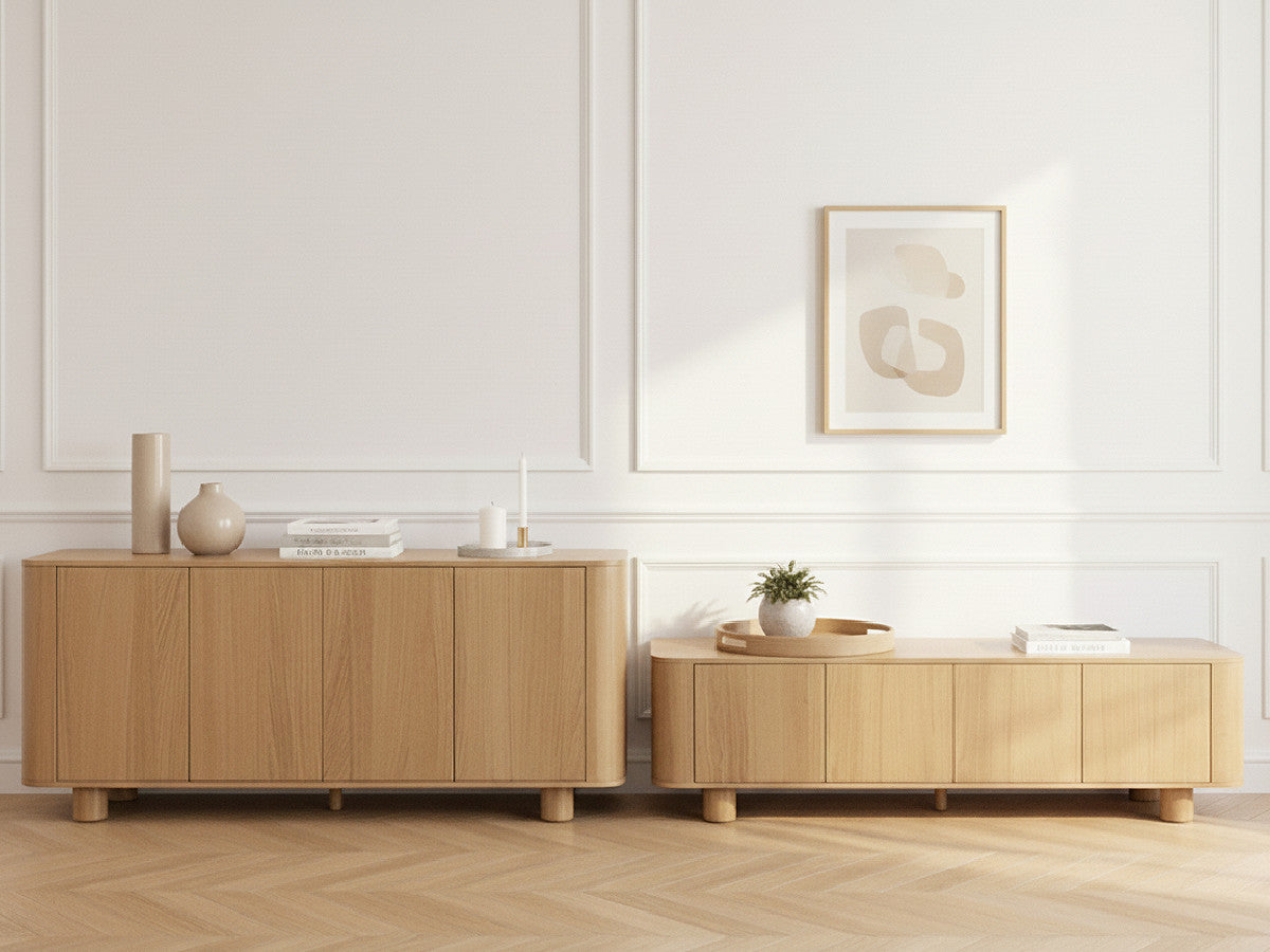 MALO set met 180 cm dressoir + 180 cm tv-meubel in massief eiken fineer