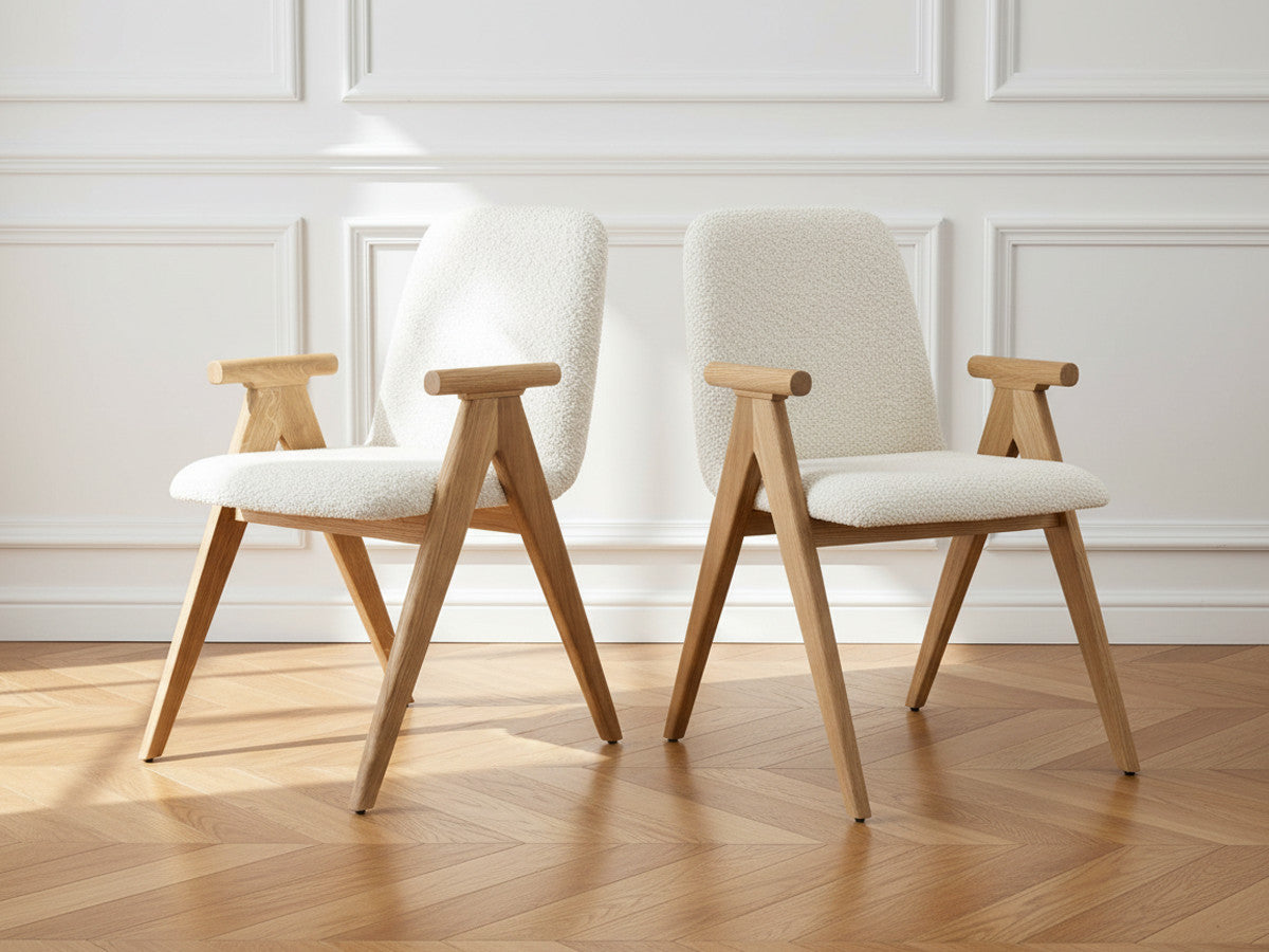 Lot de 2 chaises de table PAGNOL placage chêne massif et tissu bouclette