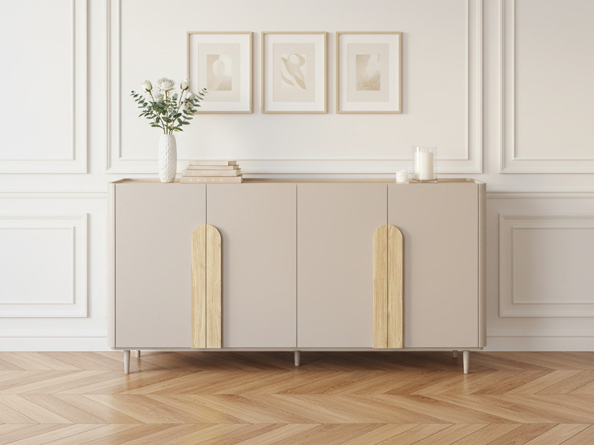 ENYRA 4-deurs dressoir, 200 cm, met massief houten poten