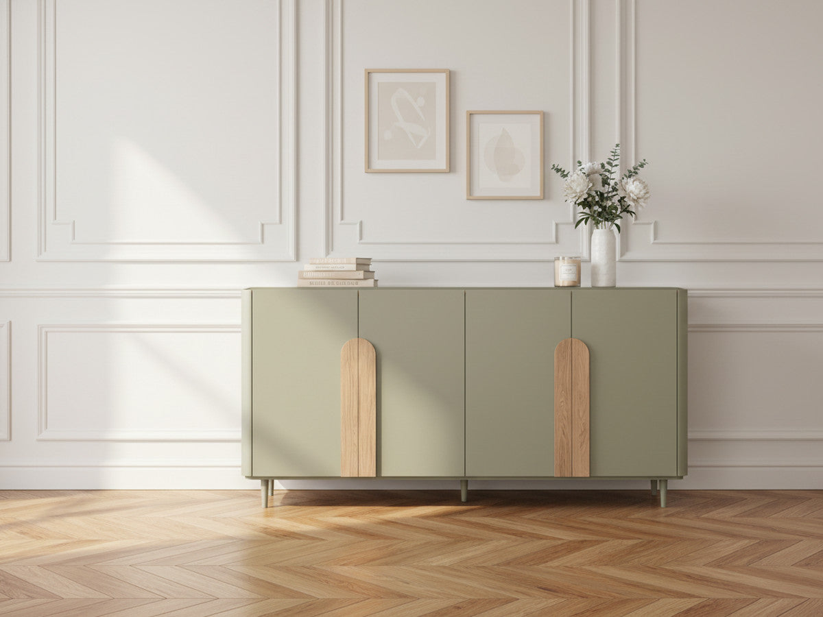 ENYRA 4-deurs dressoir, 200 cm, met massief houten poten