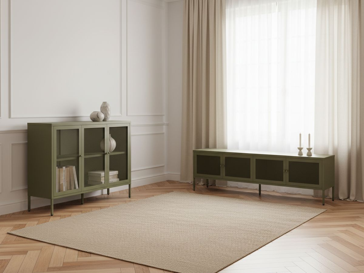 CLARA 4-deurs tv-meubel 160 cm metaal + CLARA 3-deurs dressoir 120 cm metaal limited edition
