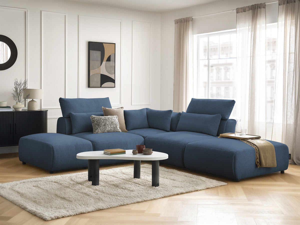 Modulaire vaste hoekbank met hoofdsteunen JANA gem?leerde stof met 2 fauteuils, 1 hoekelement en 2 poefs