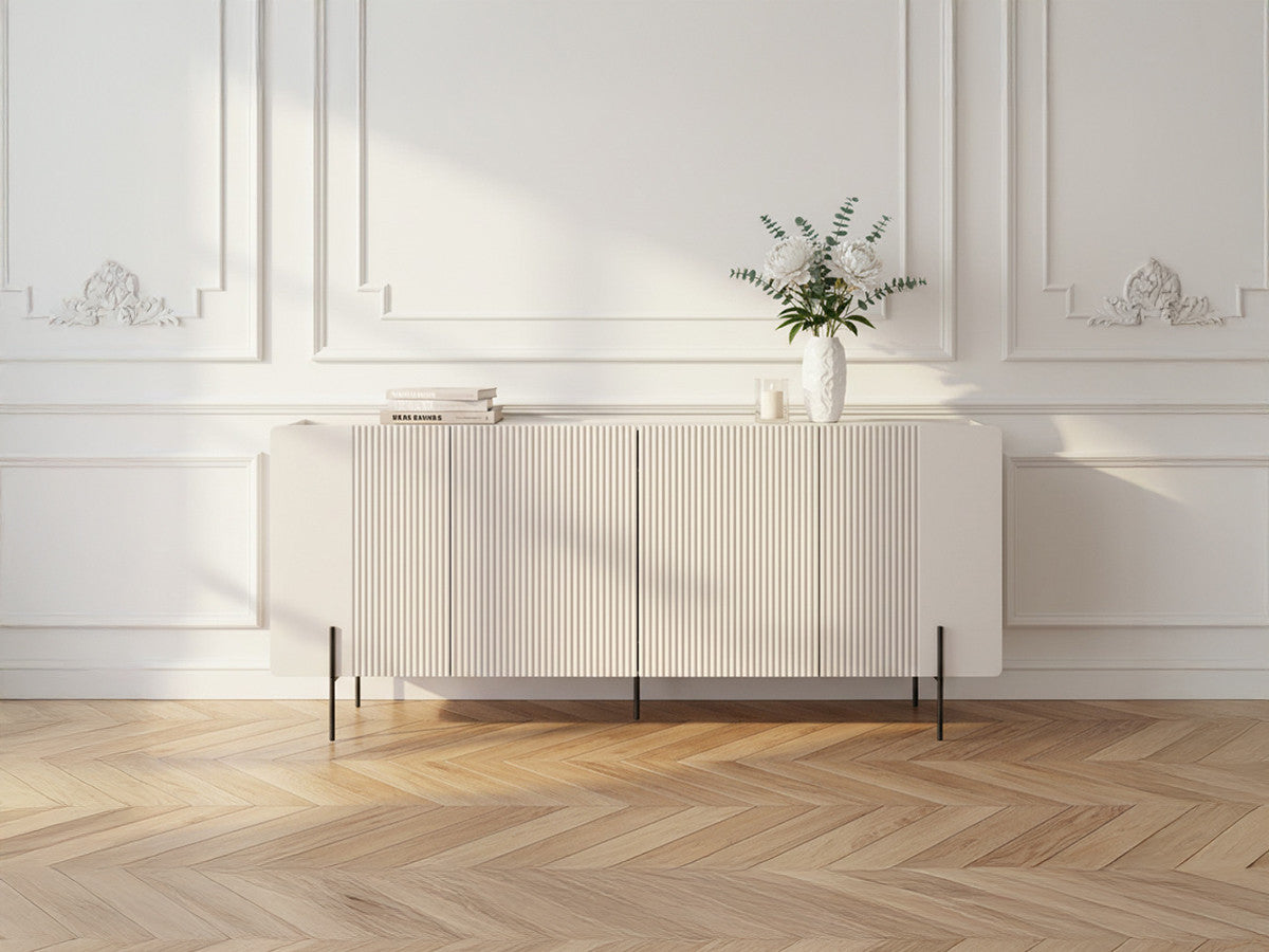 MATHILDE 4-deurs dressoir 200 cm marmerlook blad en zwarte poten