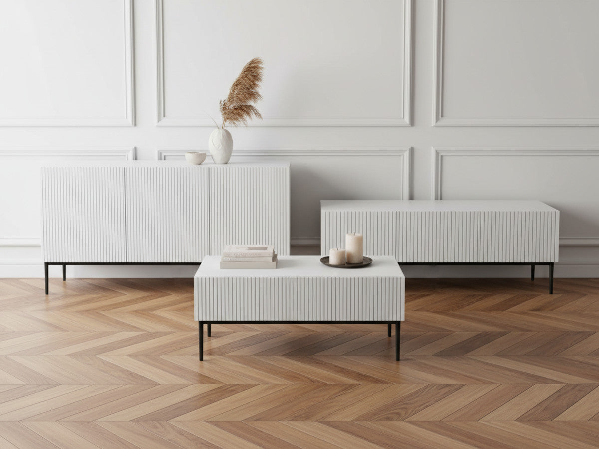 KASHA set met 150 cm tv-meubel + 150 cm dressoir + salontafel met zwarte poten