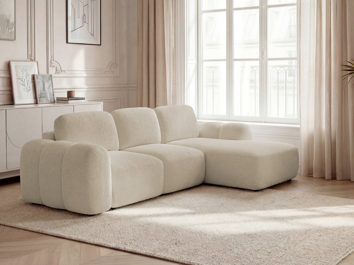 Canapé d'angle convertible coffre MONTAIGNE tissu bouclette
