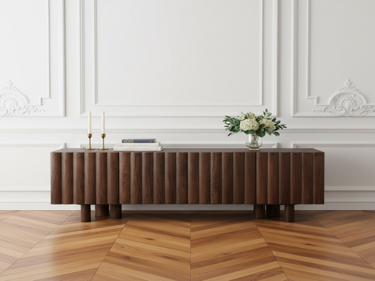 Meuble TV 4 portes 160 cm GABRIEL bois massif de manguier