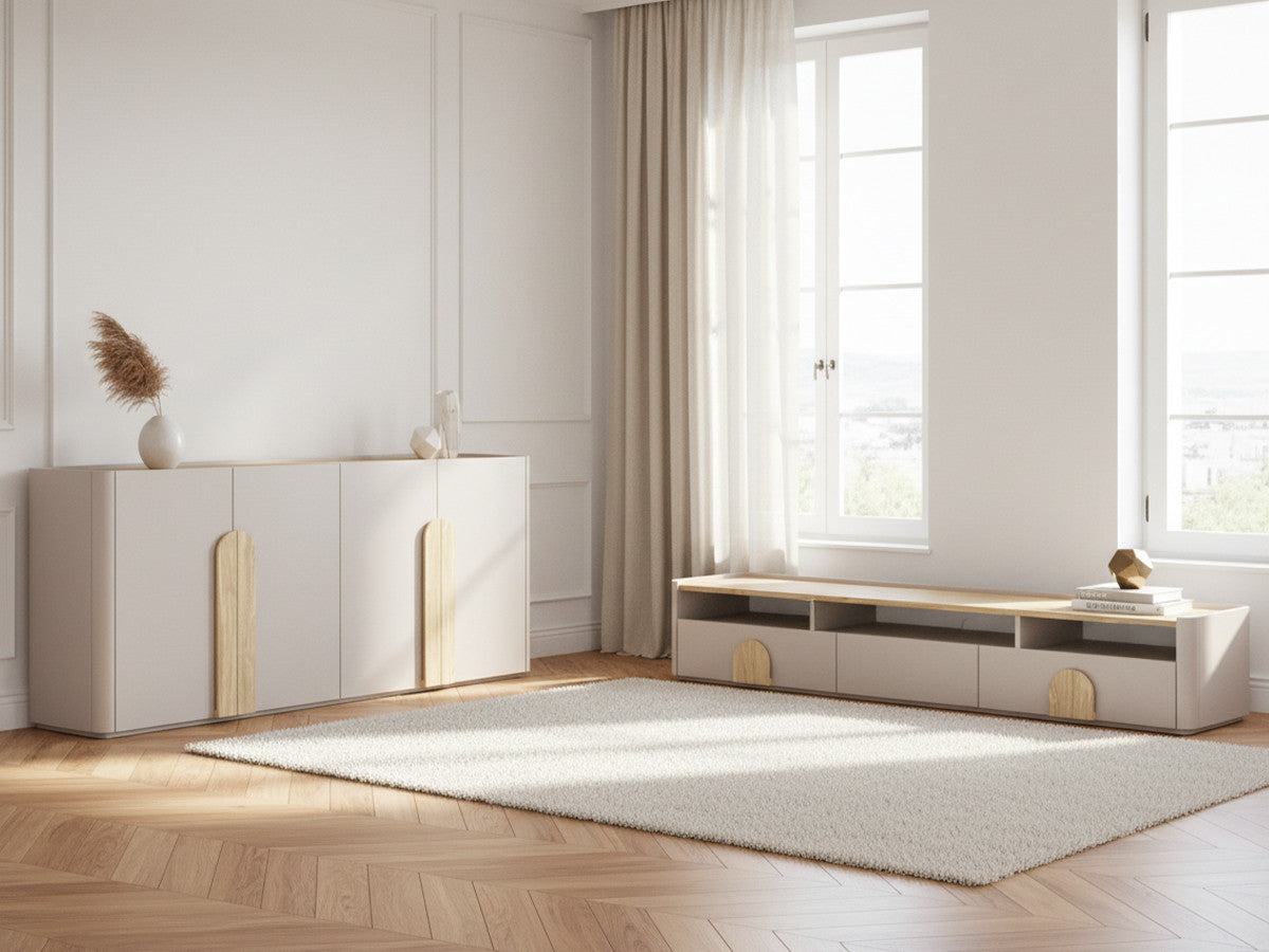ENYRA set met dressoir van 200 cm + tv-meubel van 200 cm met 2 lades