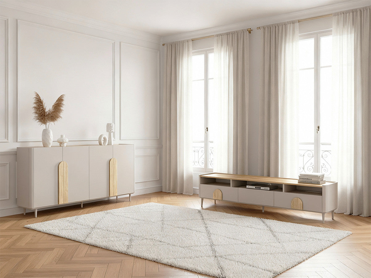 ENYRA set met dressoir van 200 cm + tv-meubel van 200 cm met 2 lades en massief houten poten