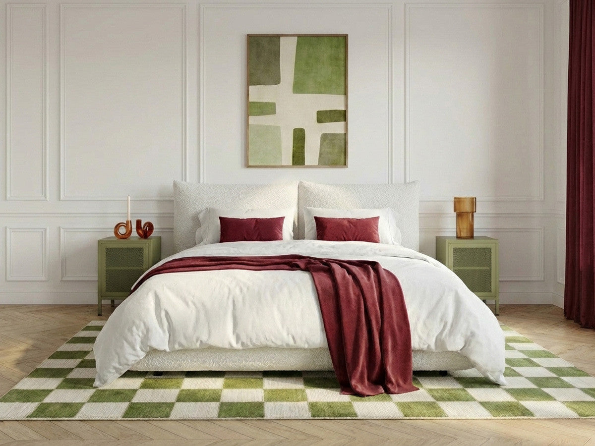 Laag bed JADEN in bouclé stof