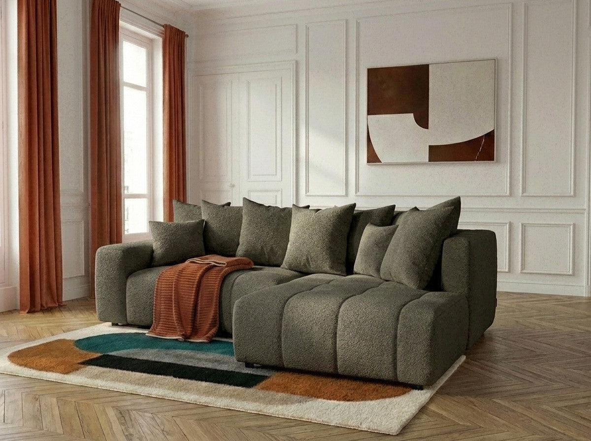 Canapé d'angle L convertible coffre ROXELANE tissu bouclette