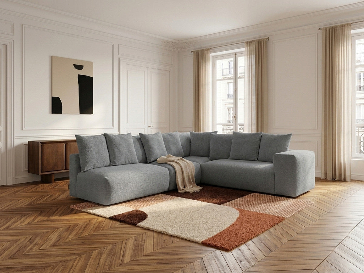 Canapé d'angle fixe modulable VOLTAIRE avec 2 chauffeuses 2 places, 1 angle et 1 chauffeuse 1 place tissu chiné