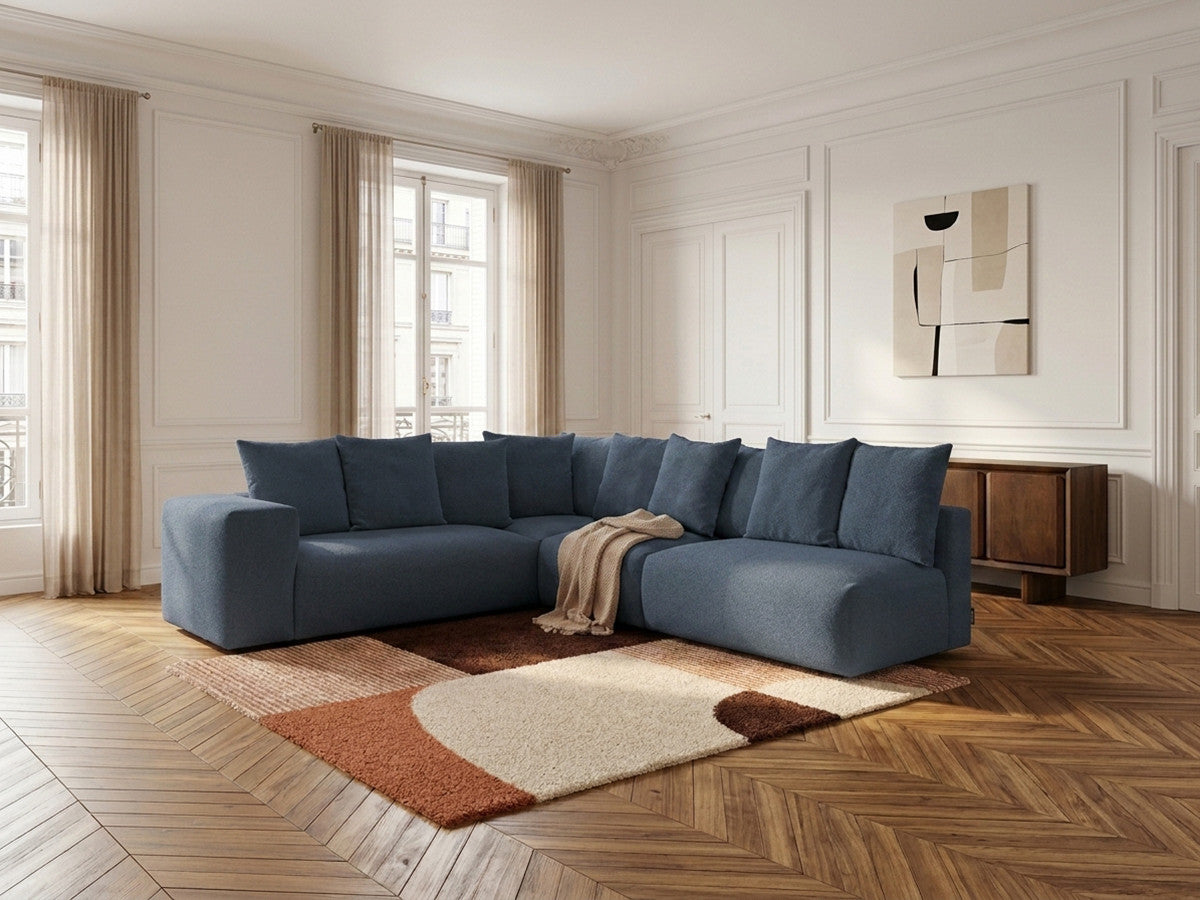 VOLTAIRE modulaire vaste hoekbank met 2 tweezitsfauteuils, 1 hoekfauteuil en 1 enkele fauteuil in gem?leerde stof