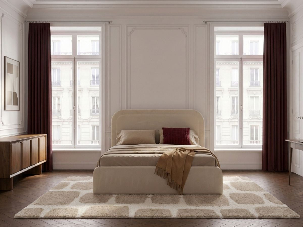 Lit coffre CASSIOPEE tissu velours lisse