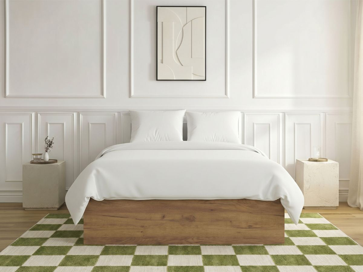 NIRA opbergbed 160 x 200 cm, CAPUCINE matras, RE-DREAM middelzwaar dekbed 240 x 260 cm, twee RE-DREAM kussens 60 x 60 cm