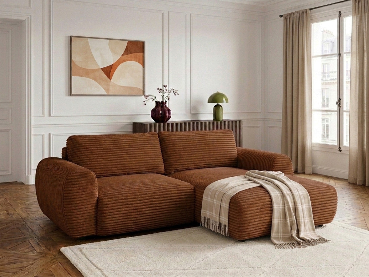 Canapé d'angle compact convertible coffre LUCIEN gros côtelé doux