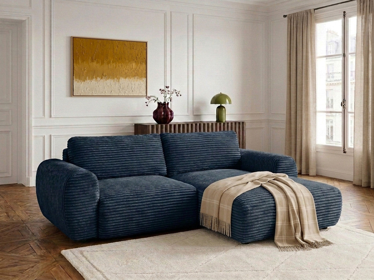 Canapé d'angle compact convertible coffre LUCIEN gros côtelé doux