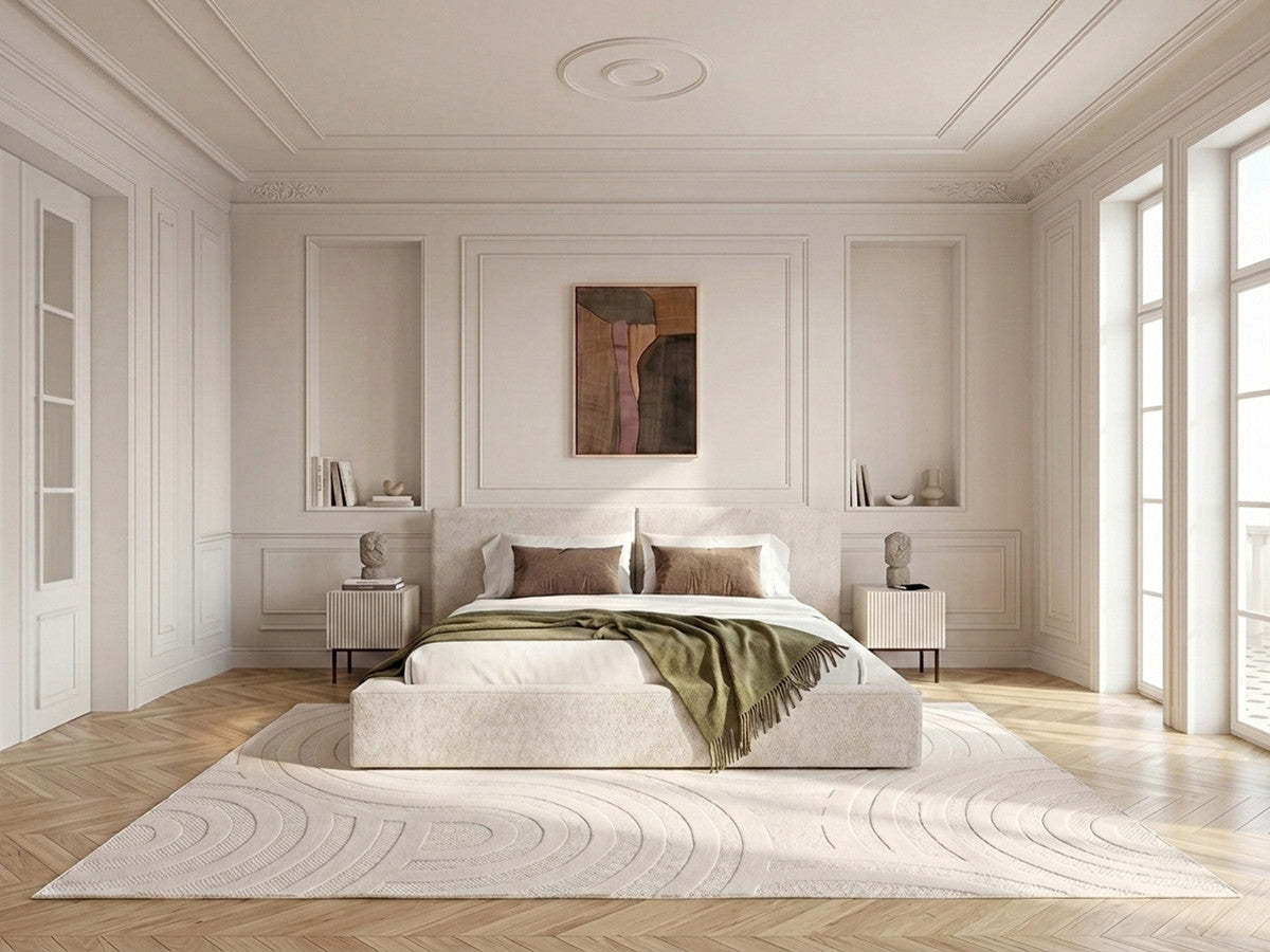 Lit coffre bas VICTOIRE tissu bouclette