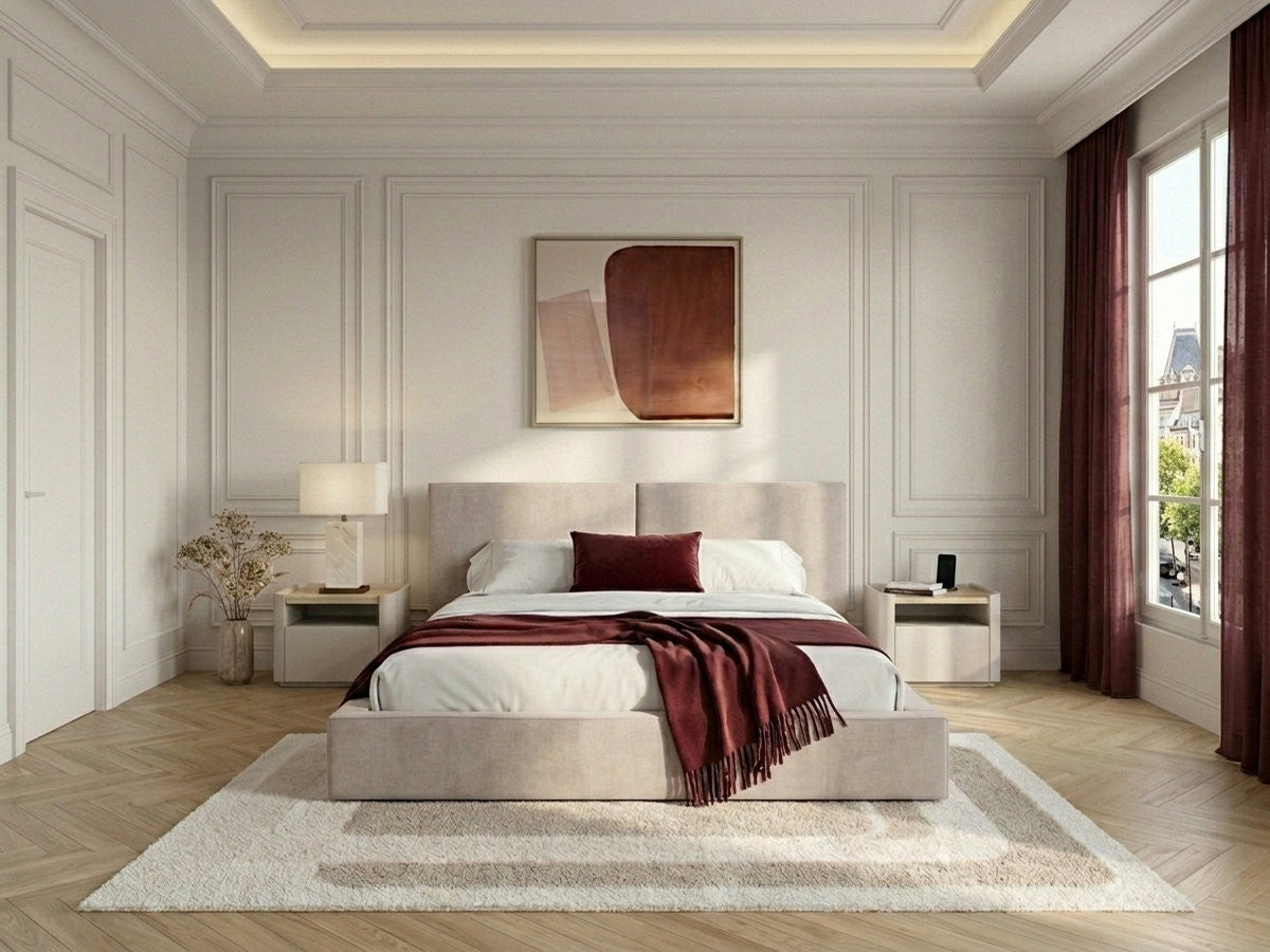 Lit coffre bas VICTOIRE tissu chenille