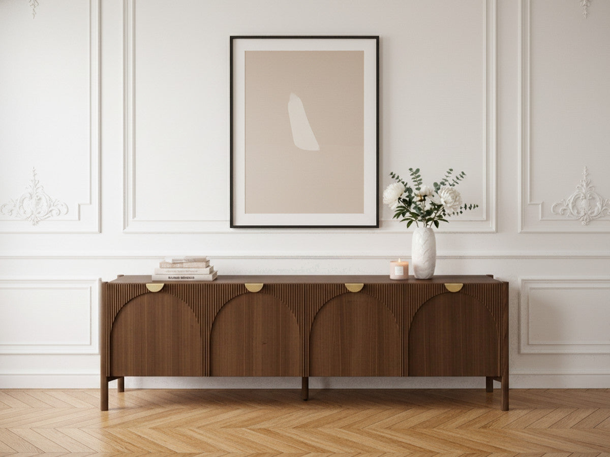 LOLA 178 cm 4-deurs tv-meubel met afgerond patroon en massief essenfineer