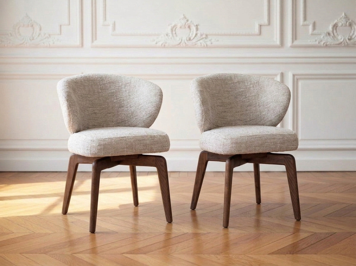 Lot de 2 chaises pivotantes ANNE placage chêne massif et tissu texturé