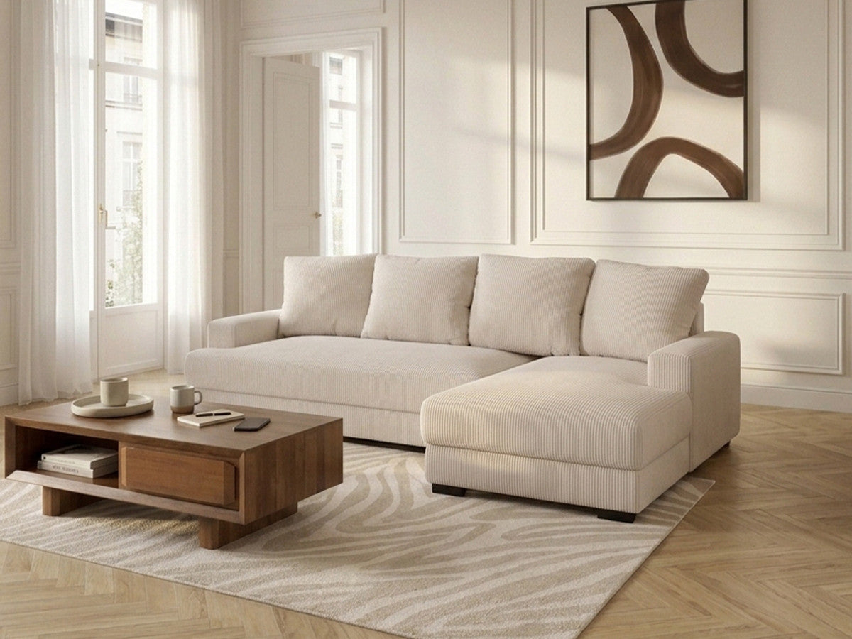 Canapé d'angle convertible coffre CAMPI tissu velours côtelé