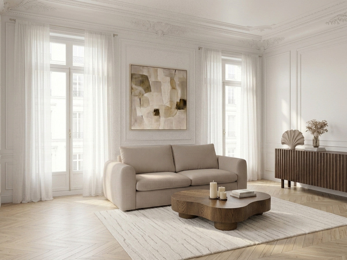 Canapé droit convertible ouverture express 3 places ARCHI tissu velours côtelé gaufré