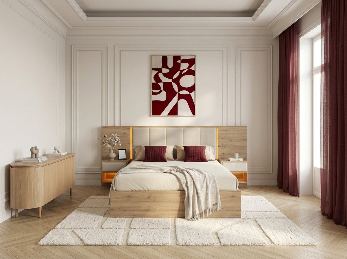 RYOKAN opbergbed met ledverlichting en geïntegreerde nachtkastjes