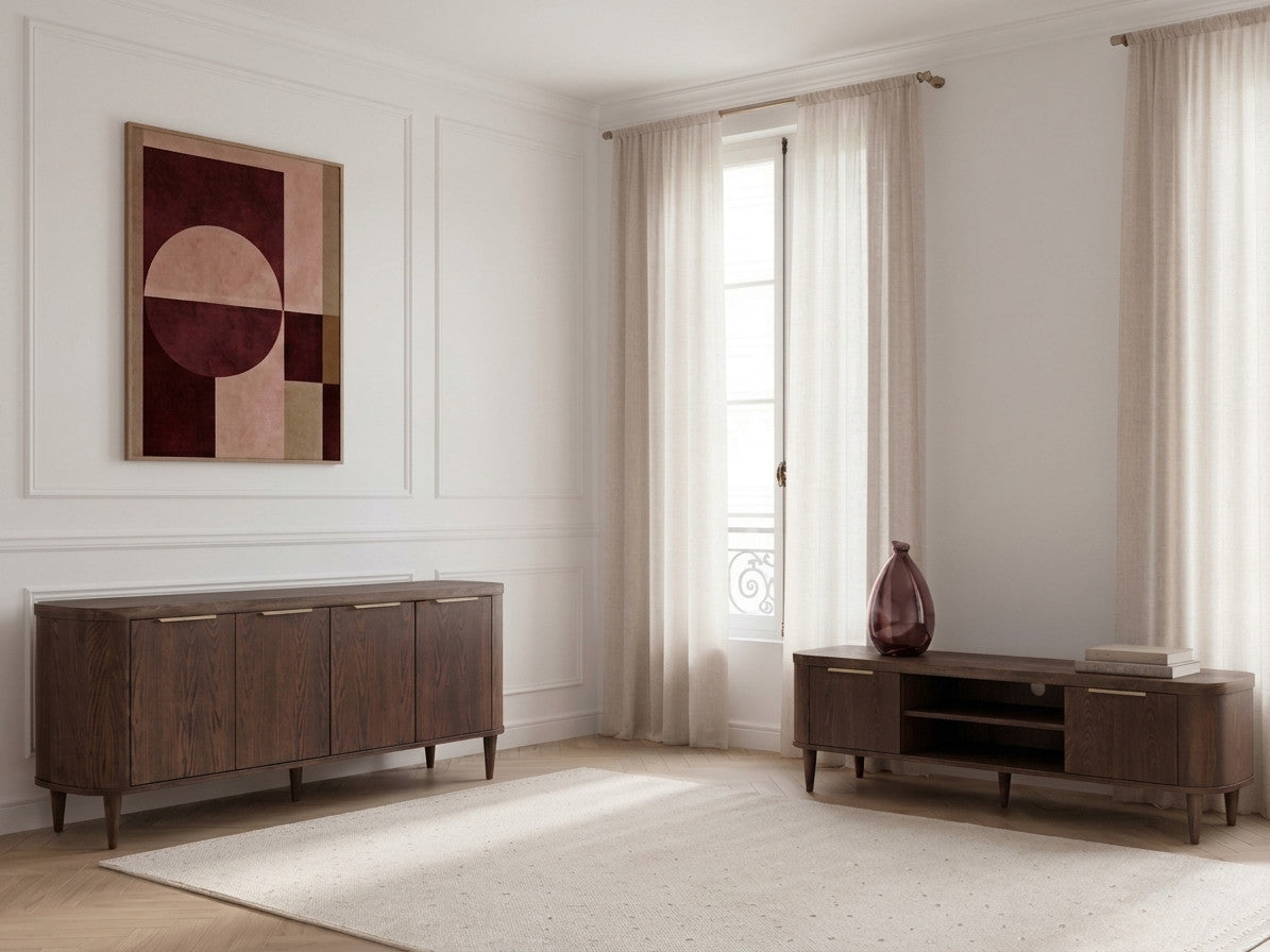 Ensemble MAZARGUES avec buffet 200 cm + meuble TV 200 cm placage chêne massif